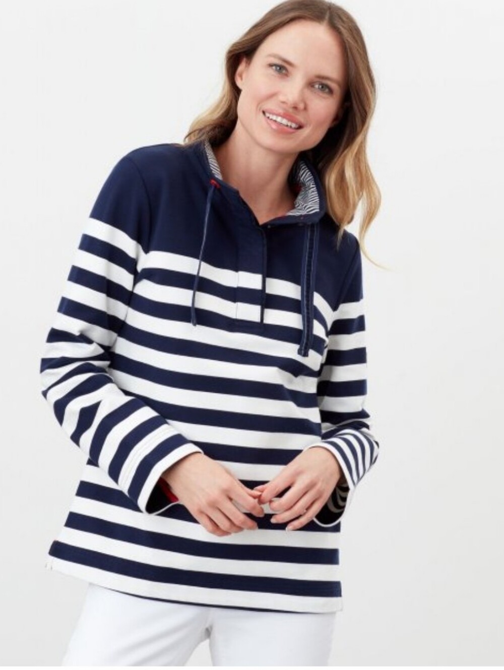 Joules Navy and White Striped Half-Button Pullover